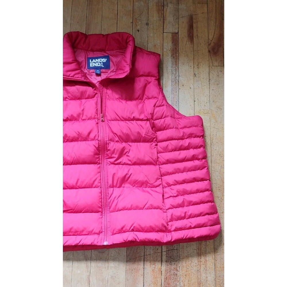 Lands End Down Puffer Vest Womens Plus Size 3X (24W-26W) Red Full Zip Quilted